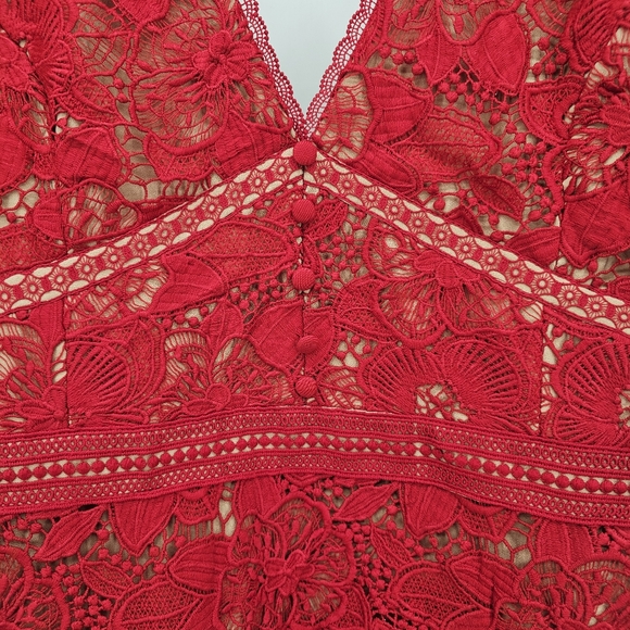 Adelyn Rae Red Lace Mod Illusion Midi Dress Womens Size Large New - Picture 6 of 14